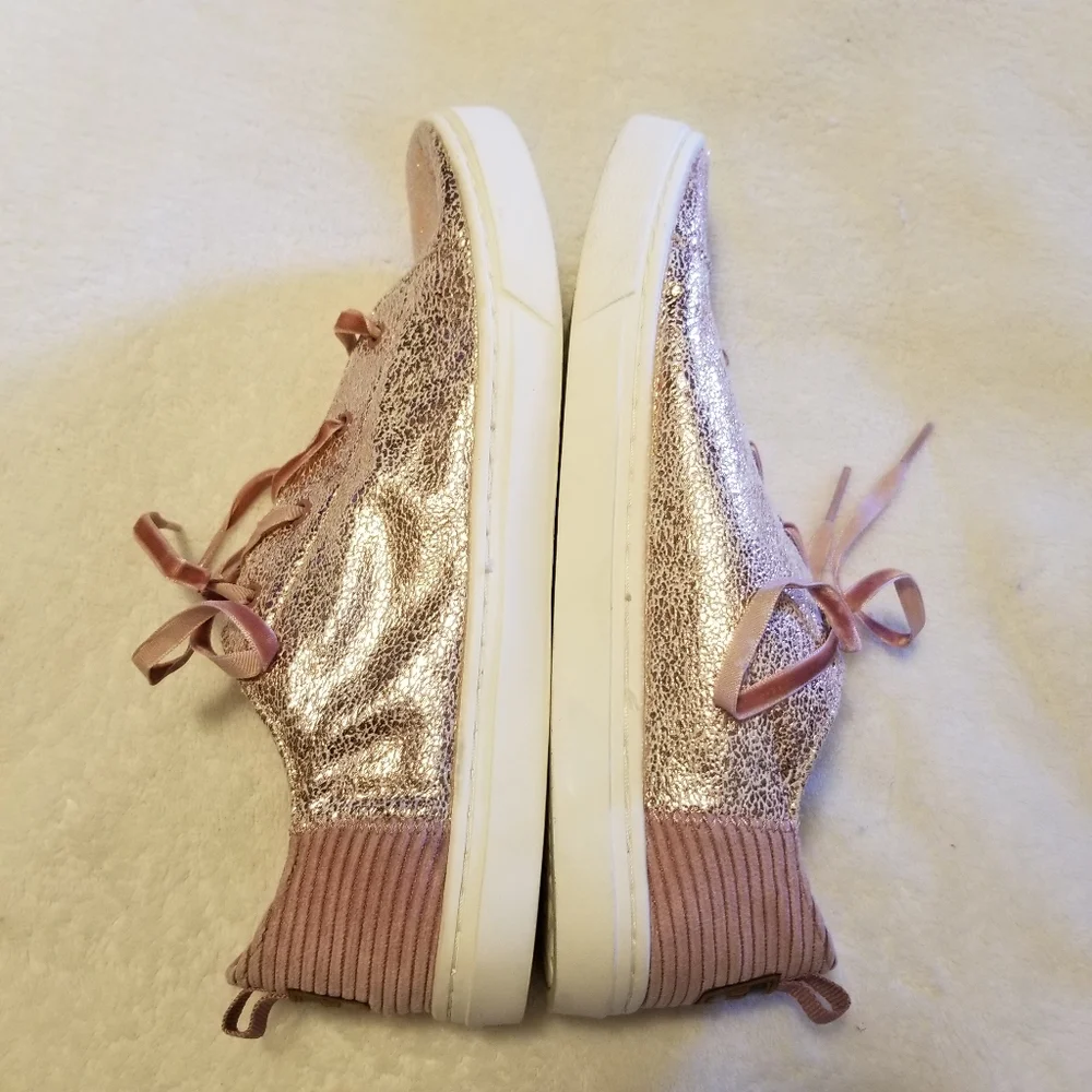 Toms Youth Pink Sparkle Lace Up Sneakers  Size 6 (Big Girl) Shimmering Crackle